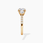 Round Cut Three-Stone Pavé Engagement Ring in Solid Gold⁠
