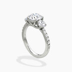 Round Cut Three-Stone Pavé Engagement Ring in Solid Gold⁠