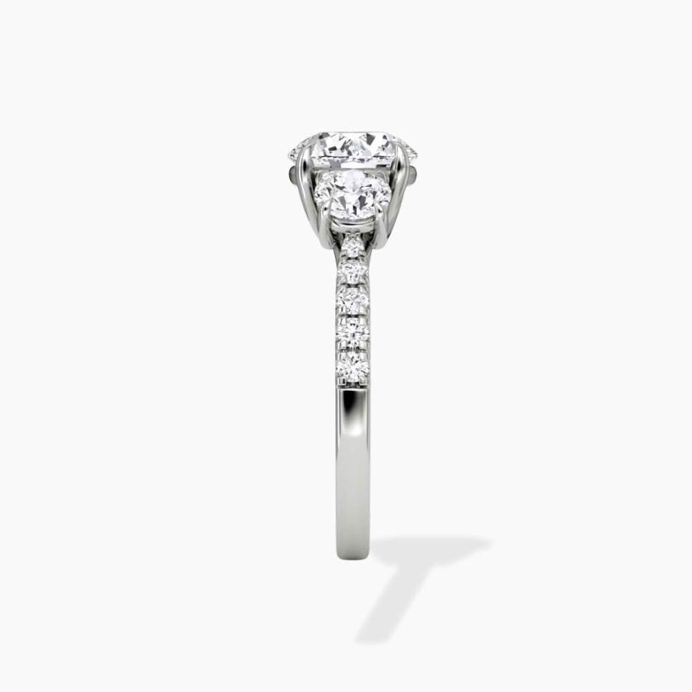Round Cut Three-Stone Pavé Engagement Ring in Solid Gold⁠