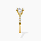 Round Cut Three-Stone Pavé Engagement Ring in Solid Gold⁠