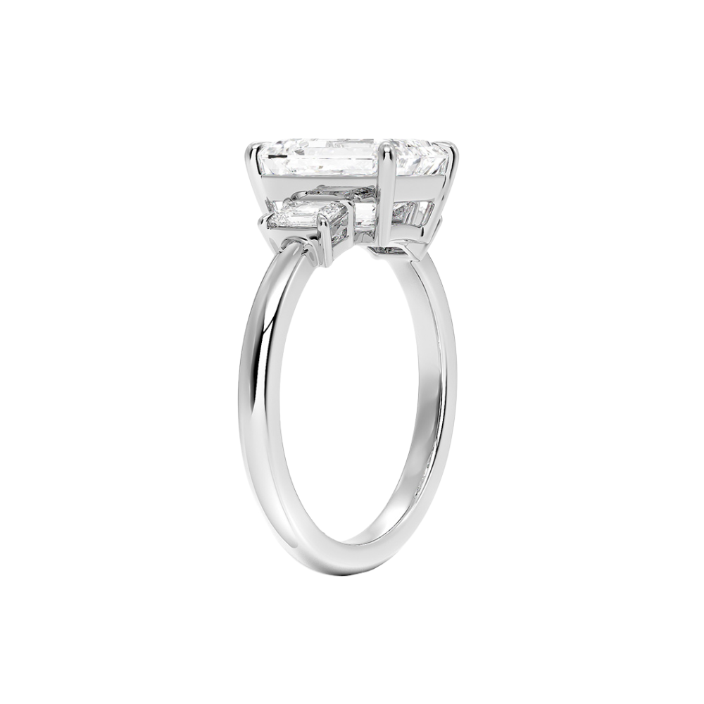 18K Solid Gold Emerald Trilogy Lab Diamond Engagement Ring