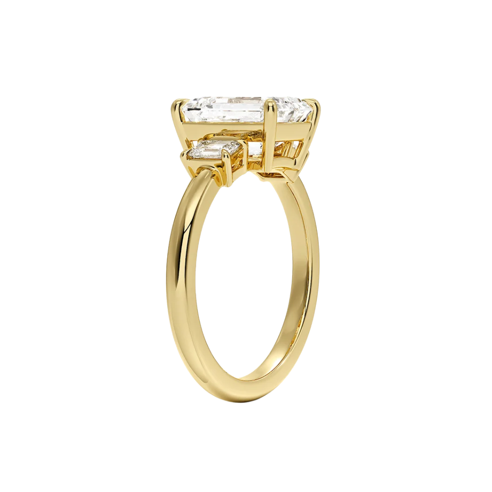 18K Solid Gold Emerald Trilogy Lab Diamond Engagement Ring