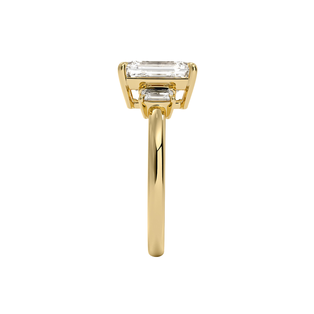 18K Solid Gold Emerald Trilogy Lab Diamond Engagement Ring