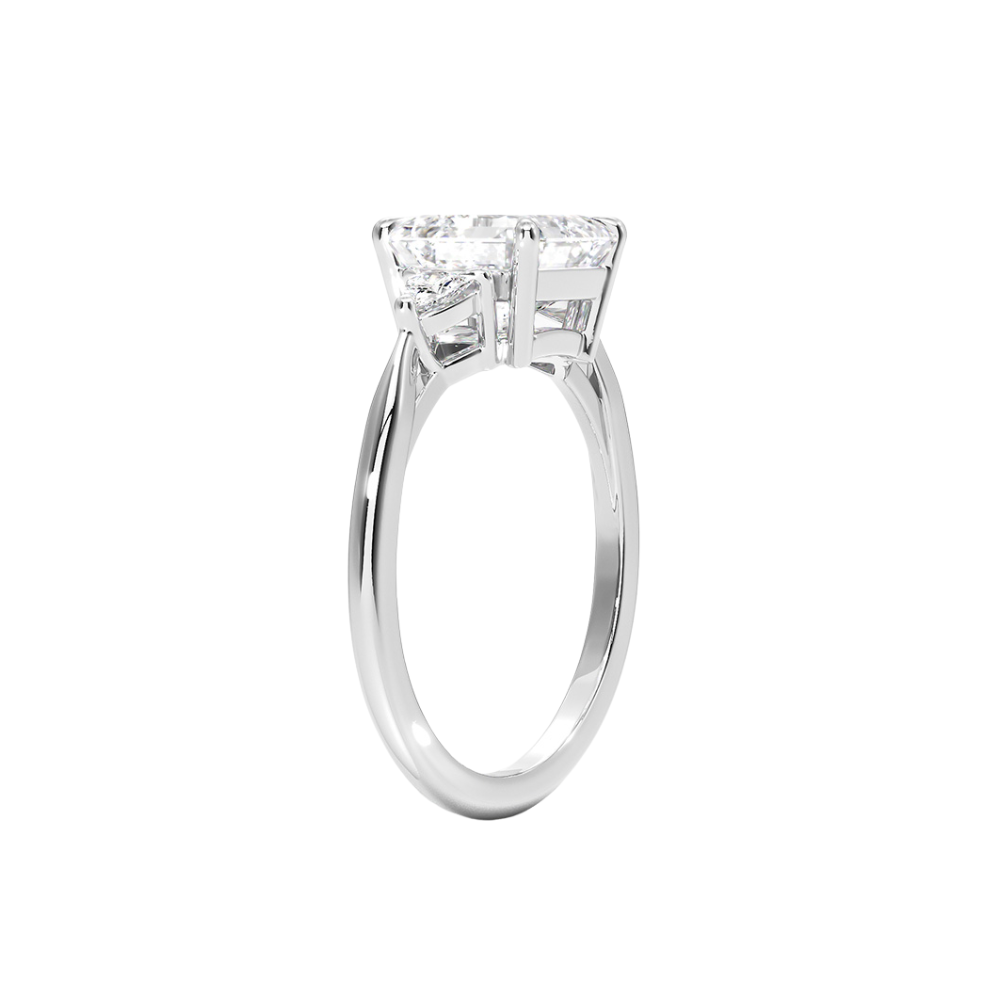 Trilogy (Trilliant Side Stones) Lab Diamond Engagement Ring in 18K Gold - Asscher