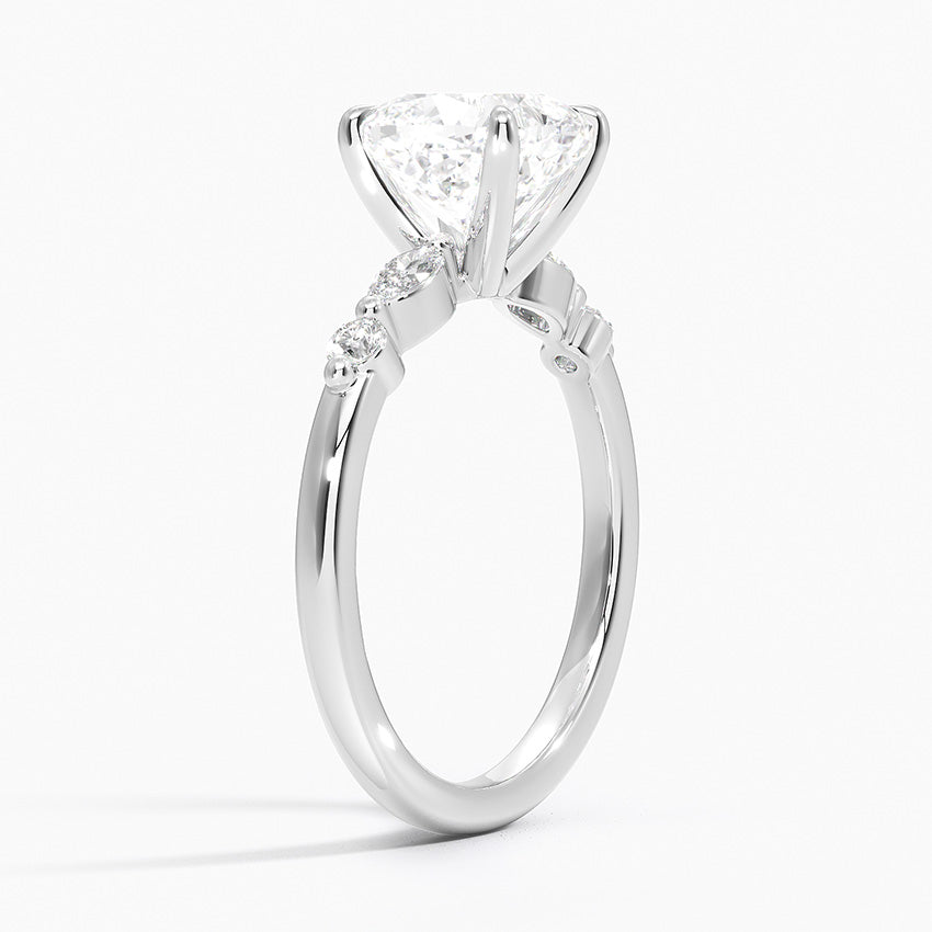 Verdina Accents (Marquise and Round Side Stones) Lab Diamond Ring in 18K Gold - Cushion
