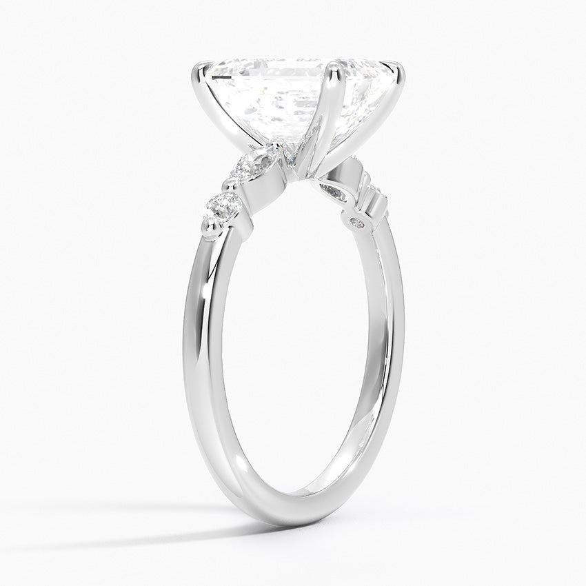 Verdina Accents (Marquise and Round Side Stones) Lab Diamond Ring in 18K Gold - Emerald
