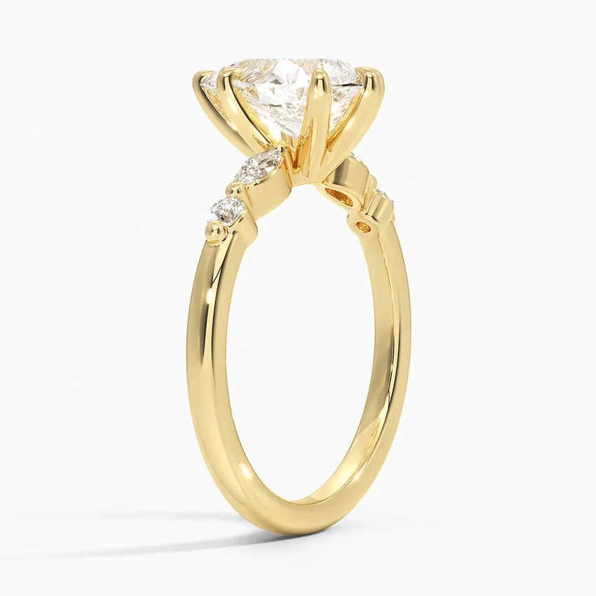 18K Solid Gold Verdina Pear Accent Lab Diamond Ring
