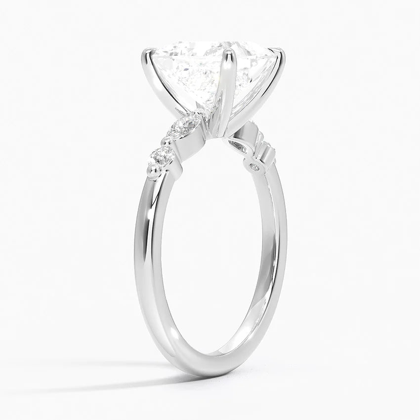 Verdina Accents (Marquise and Round Side Stones) Lab Diamond Ring in 18K Gold - Princess