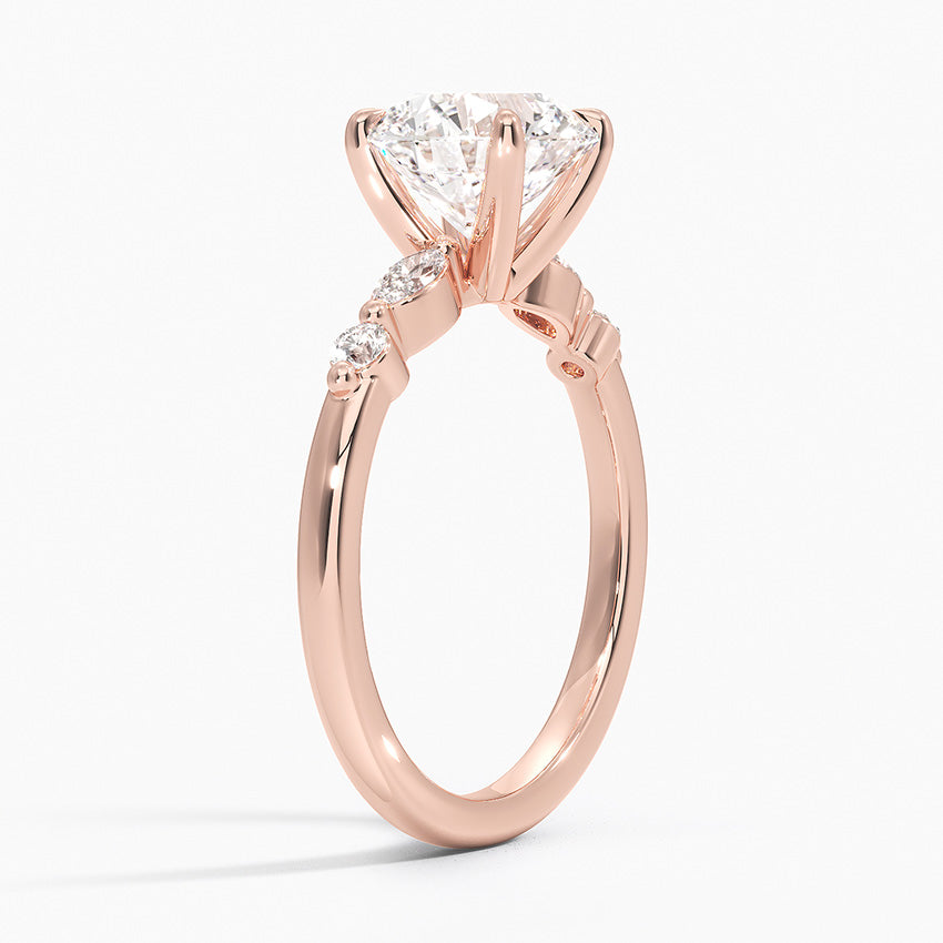 Verdina Accents (Marquise and Round Side Stones) Lab Diamond Ring in 18K Gold - Round