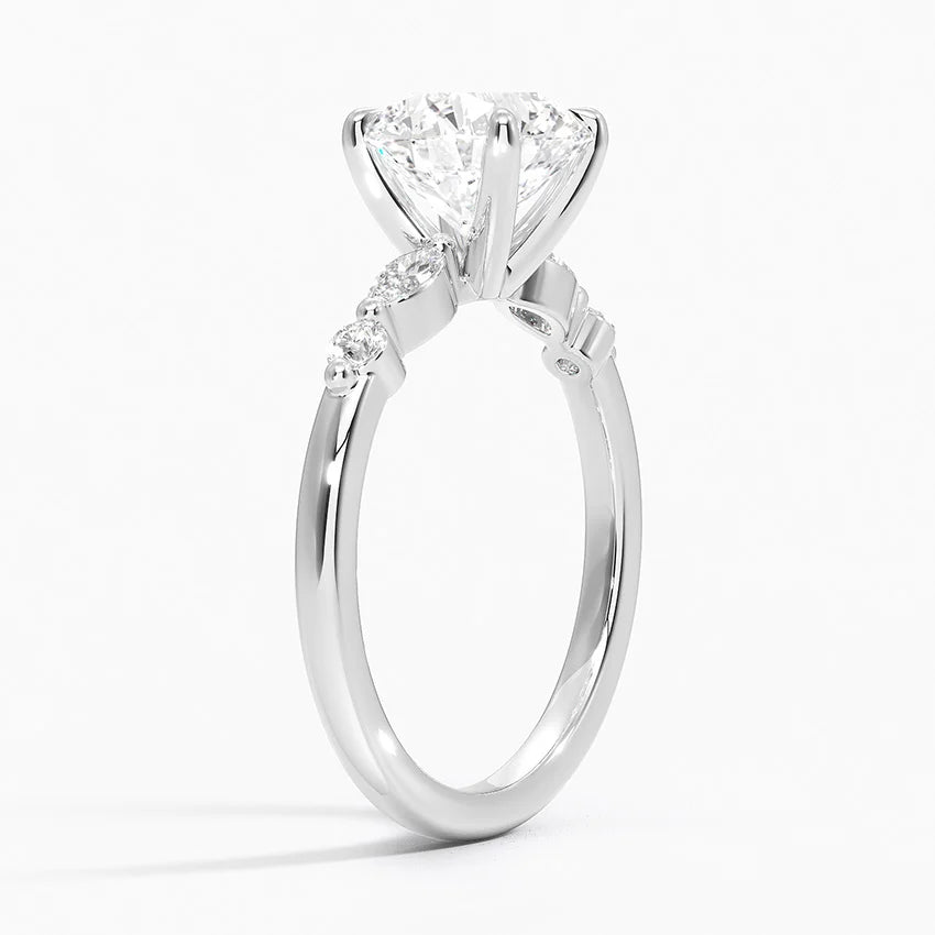 Verdina Accents (Marquise and Round Side Stones) Lab Diamond Ring in 18K Gold - Round