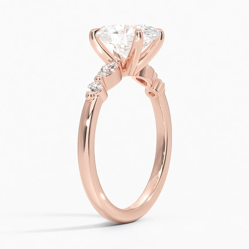 Verdina Accents (Marquise and Round Side Stones) Lab Diamond Ring in 18K Gold - Oval
