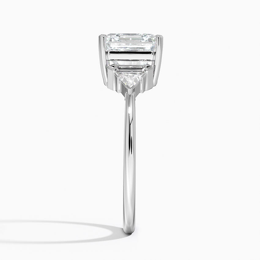 Violet Accents (Baguette and Trillion Side Stones) Lab Diamond Ring in 18K Gold - Asscher