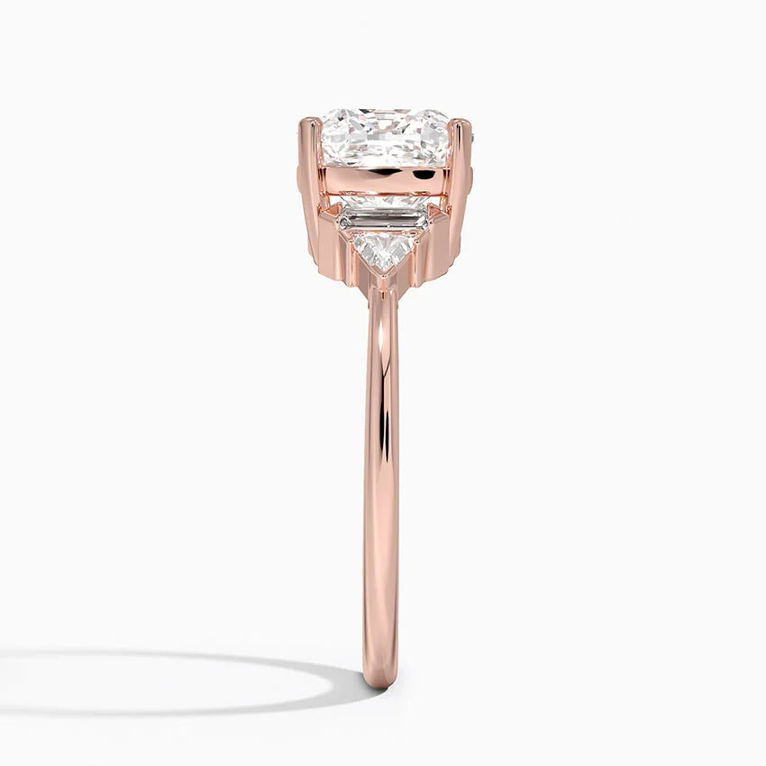 Violet Accents (Baguette and Trillion Side Stones) Lab Diamond Ring in 18K Gold - Cushion
