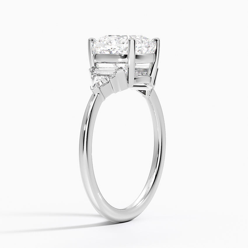 Violet Accents (Baguette and Trillion Side Stones) Lab Diamond Ring in 18K Gold - Cushion