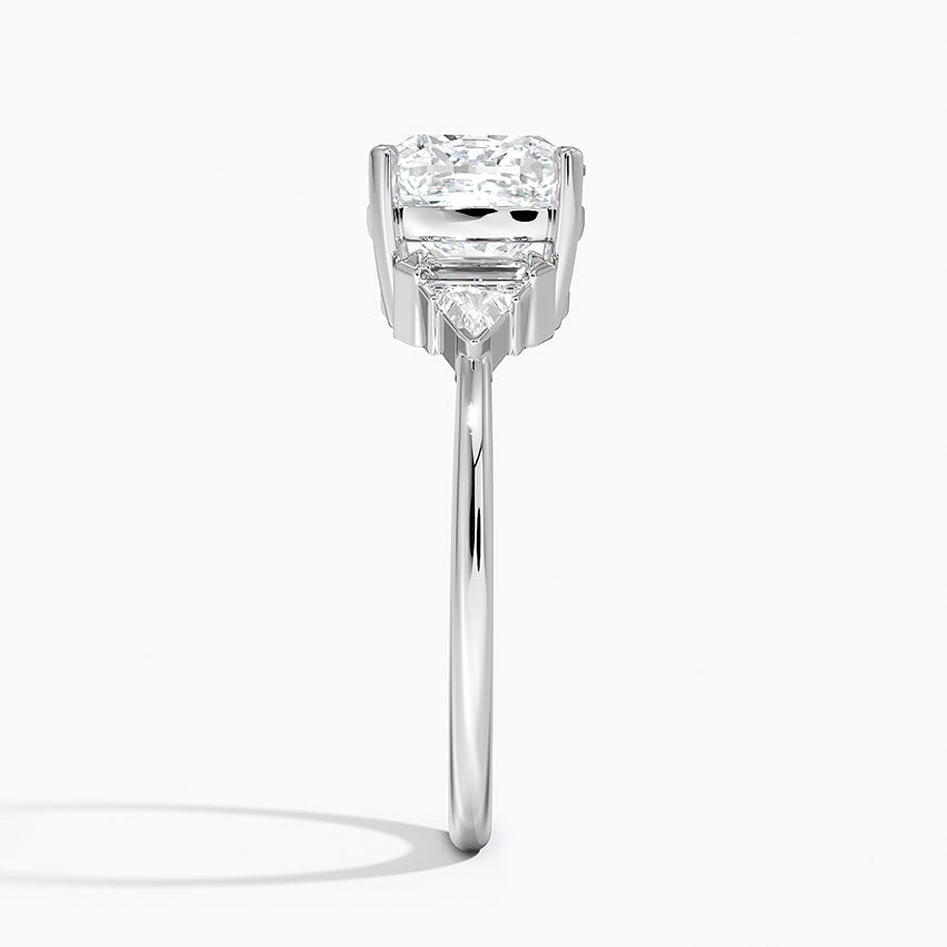 Violet Accents (Baguette and Trillion Side Stones) Lab Diamond Ring in 18K Gold - Cushion