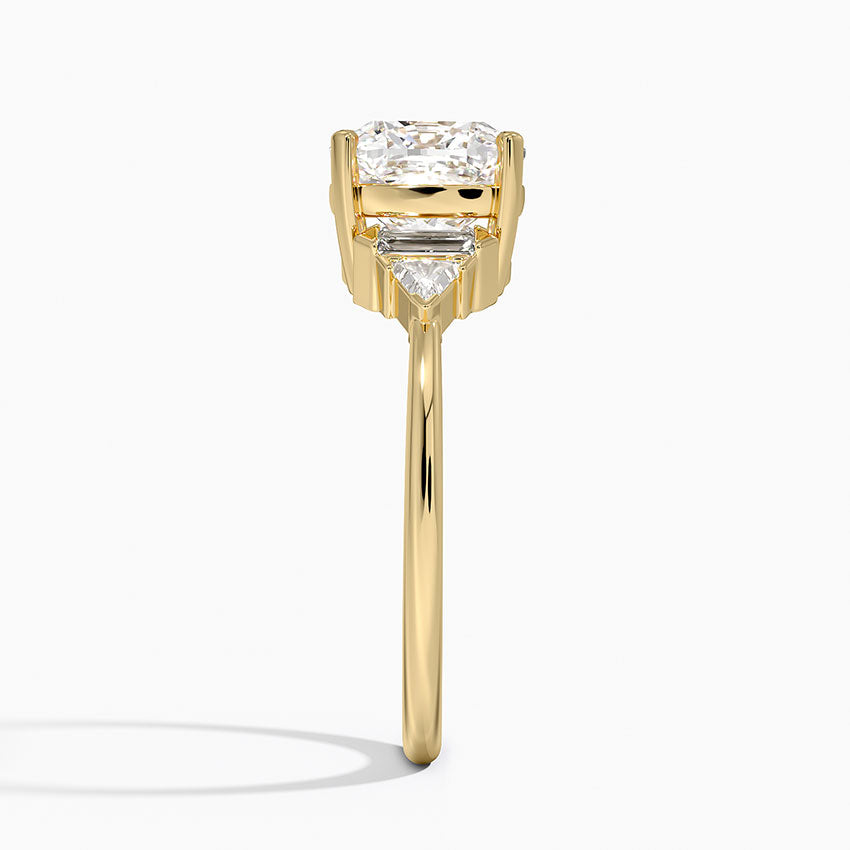 Violet Accents (Baguette and Trillion Side Stones) Lab Diamond Ring in 18K Gold - Cushion