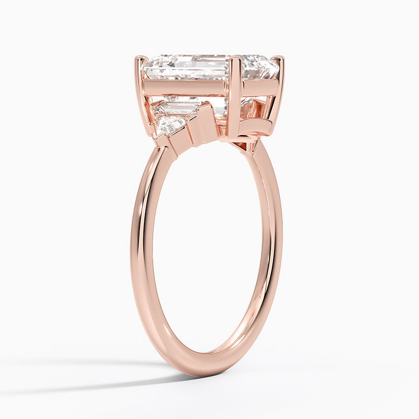 Violet Accents (Baguette and Trillion Side Stones) Lab Diamond Ring in 18K Gold - Emerald