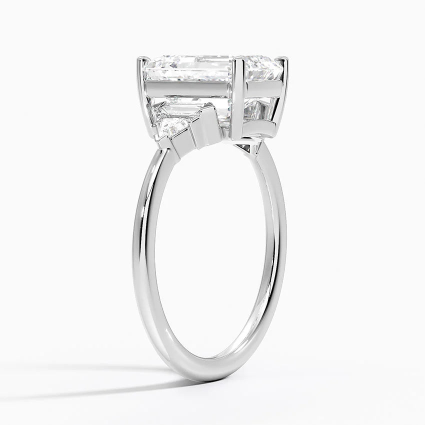 Violet Accents (Baguette and Trillion Side Stones) Lab Diamond Ring in 18K Gold - Emerald