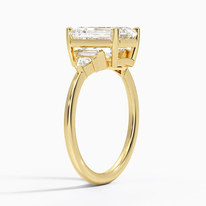 Violet Accents (Baguette and Trillion Side Stones) Lab Diamond Ring in 18K Gold - Emerald