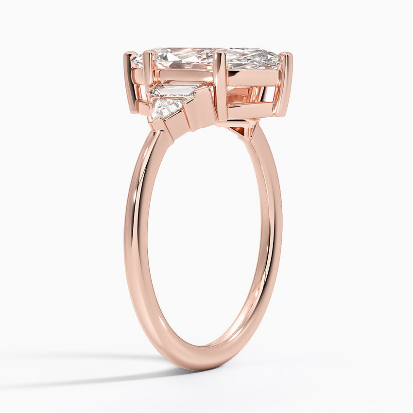 Violet Accents (Baguette and Trillion Side Stones) Lab Diamond Ring in 18K Gold - Marquise