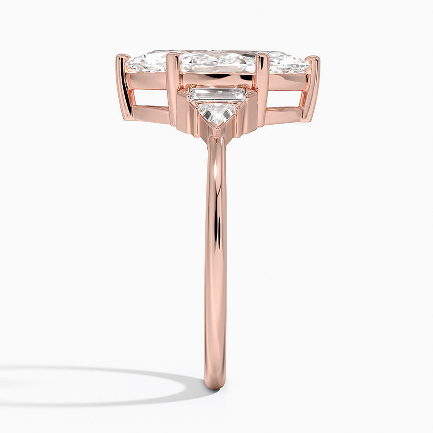 Violet Accents (Baguette and Trillion Side Stones) Lab Diamond Ring in 18K Gold - Marquise