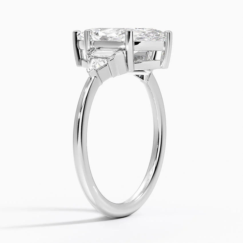 Violet Accents (Baguette and Trillion Side Stones) Lab Diamond Ring in 18K Gold - Marquise