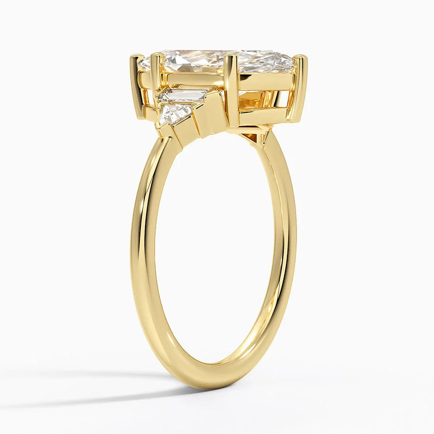 Violet Accents (Baguette and Trillion Side Stones) Lab Diamond Ring in 18K Gold - Marquise