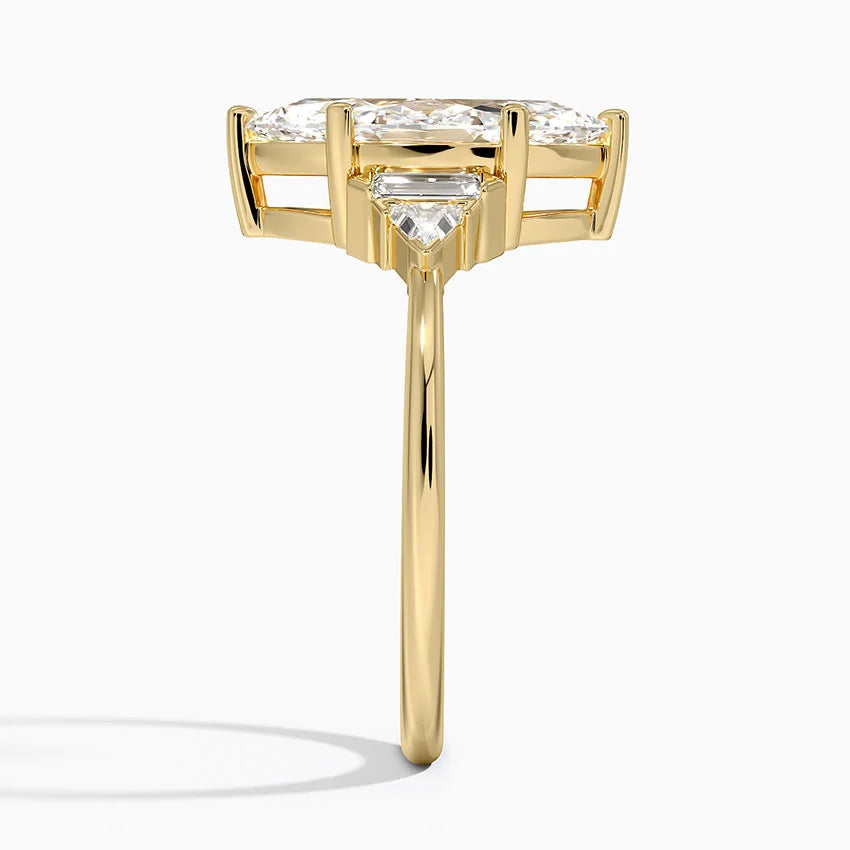 Violet Accents (Baguette and Trillion Side Stones) Lab Diamond Ring in 18K Gold - Marquise