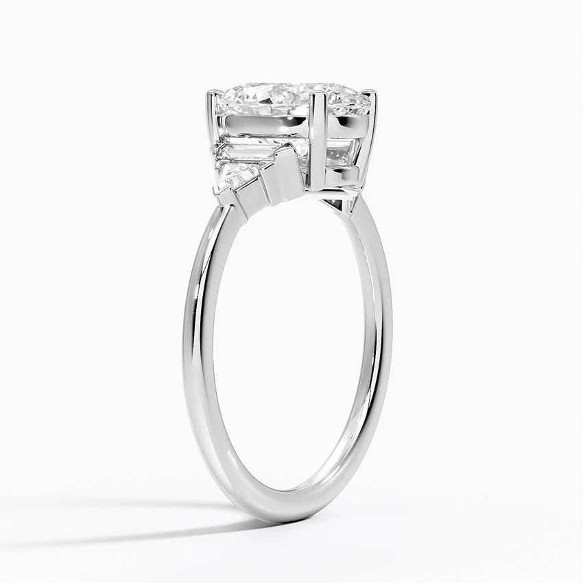 Violet Accents (Baguette and Trillion Side Stones) Lab Diamond Ring in 18K Gold - Oval