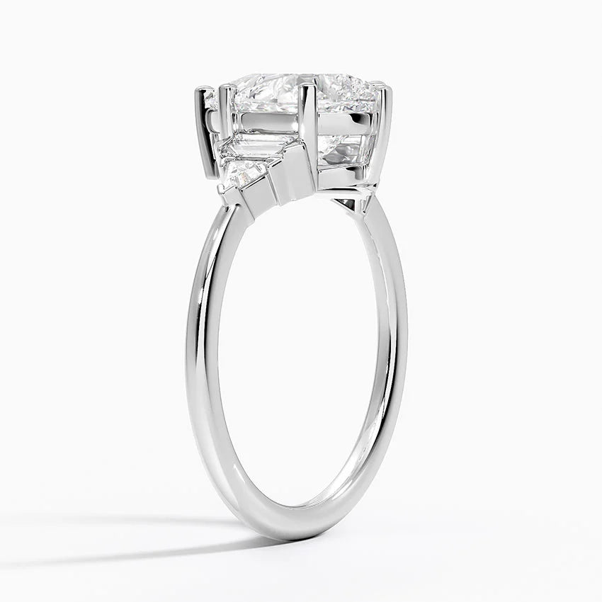 18K Solid Gold Violet Pear Accent Lab Diamond Ring