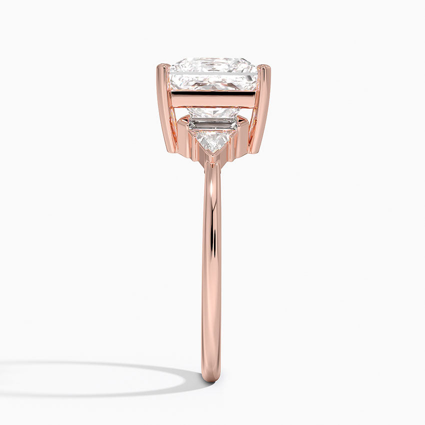 Violet Accents (Baguette and Trillion Side Stones) Lab Diamond Ring in 18K Gold - Princess
