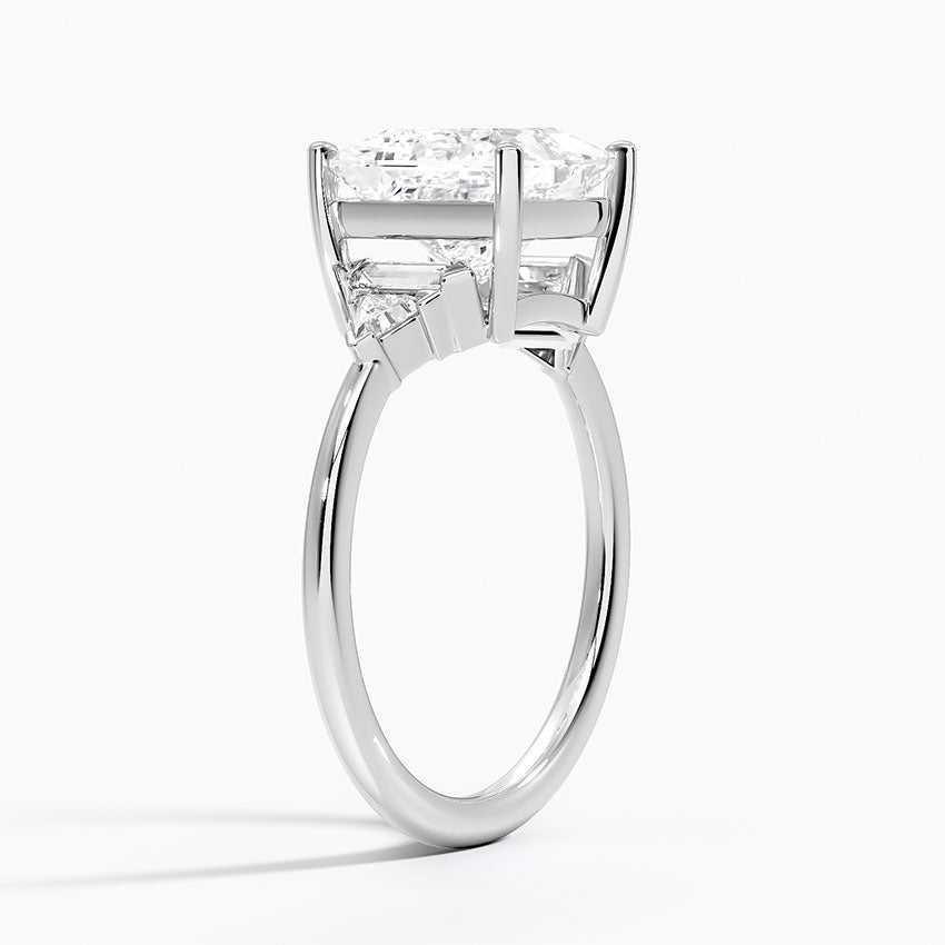 Violet Accents (Baguette and Trillion Side Stones) Lab Diamond Ring in 18K Gold - Princess