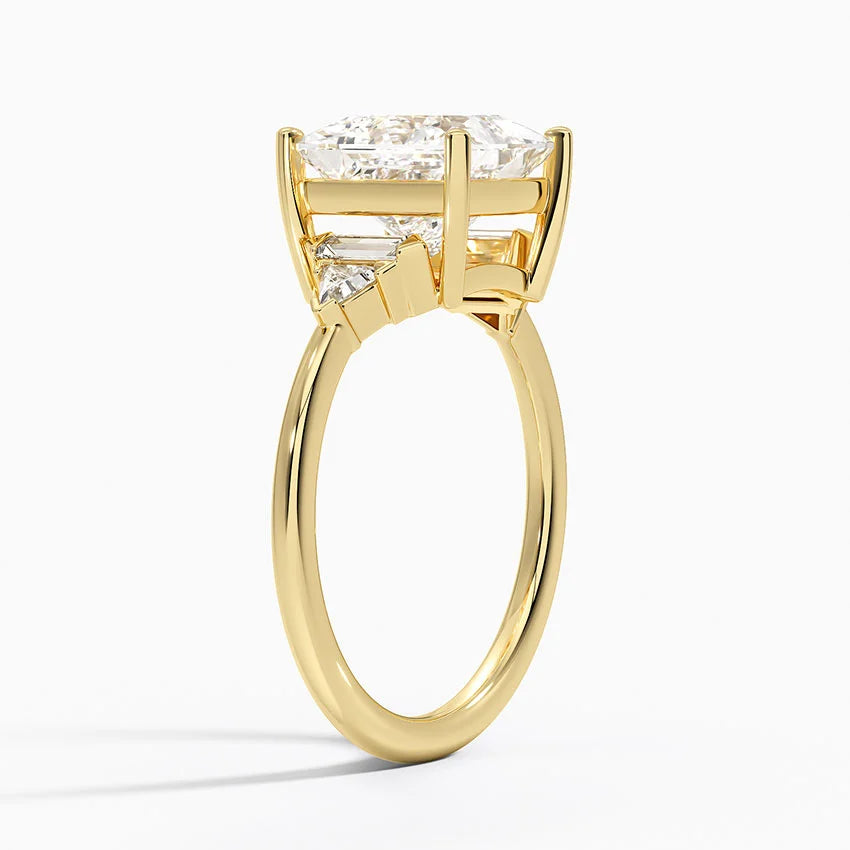 Violet Accents (Baguette and Trillion Side Stones) Lab Diamond Ring in 18K Gold - Princess
