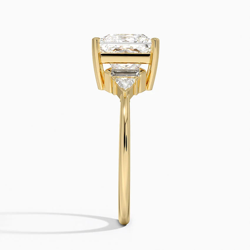 Violet Accents (Baguette and Trillion Side Stones) Lab Diamond Ring in 18K Gold - Princess
