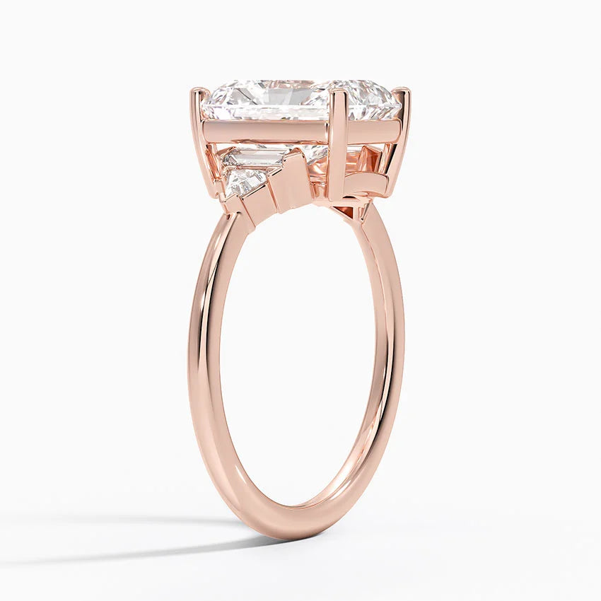 Violet Accents (Baguette and Trillion Side Stones) Lab Diamond Ring in 18K Gold - Radiant