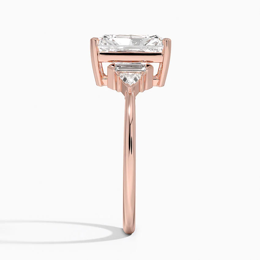 Violet Accents (Baguette and Trillion Side Stones) Lab Diamond Ring in 18K Gold - Radiant