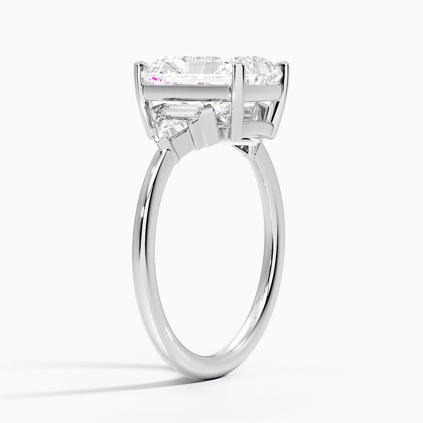 Violet Accents (Baguette and Trillion Side Stones) Lab Diamond Ring in 18K Gold - Radiant