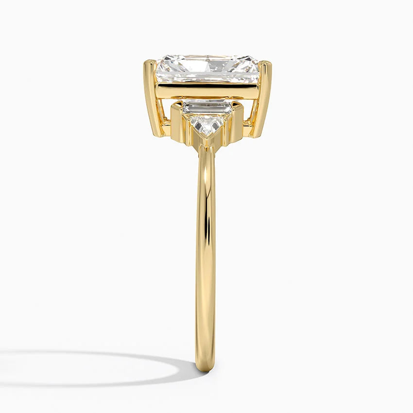 Violet Accents (Baguette and Trillion Side Stones) Lab Diamond Ring in 18K Gold - Radiant
