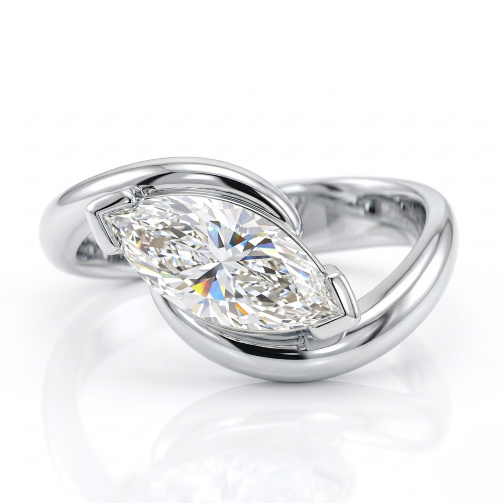 Velora Eye Curved Lab Diamond Engagement Ring Set (2 Rings) in 18K Gold - Marquise
