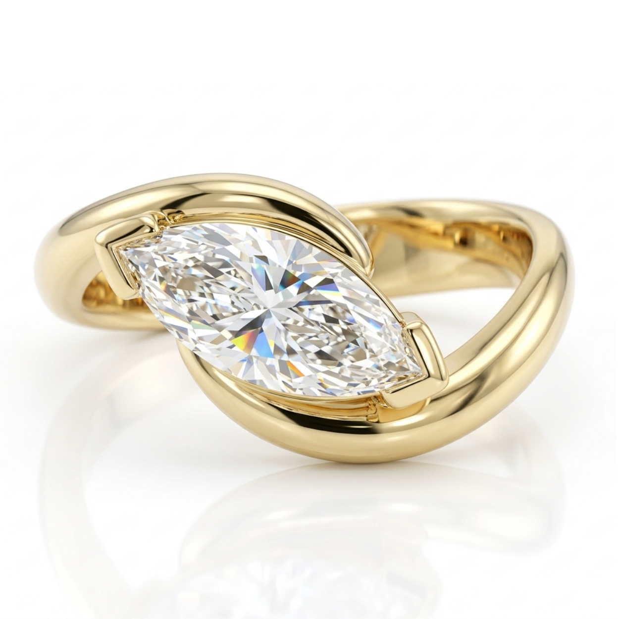 Velora Eye Curved Lab Diamond Engagement Ring Set (2 Rings) in 18K Gold - Marquise