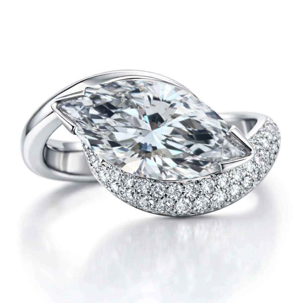 Velora Eye Pave Curved Lab Diamond Engagement Ring in 18K Gold - Marquise