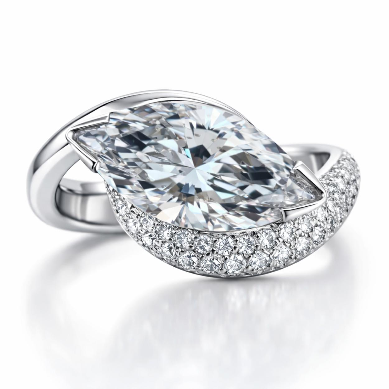 Velora Eye Pave Curved Lab Diamond Engagement Ring in 18K Gold - Marquise