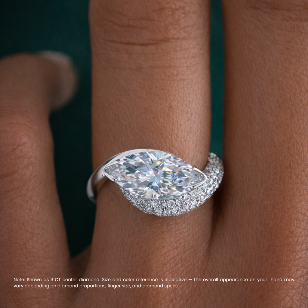 Velora Eye Pave Curved Lab Diamond Engagement Ring in 18K Gold - Marquise