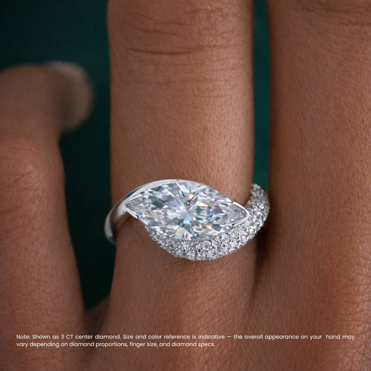 Velora Eye Pave Curved Lab Diamond Engagement Ring in 18K Gold - Marquise
