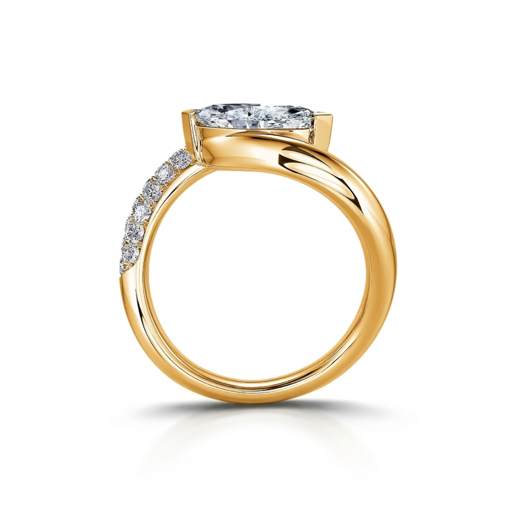Velora Eye Pave Curved Lab Diamond Engagement Ring in 18K Gold - Marquise