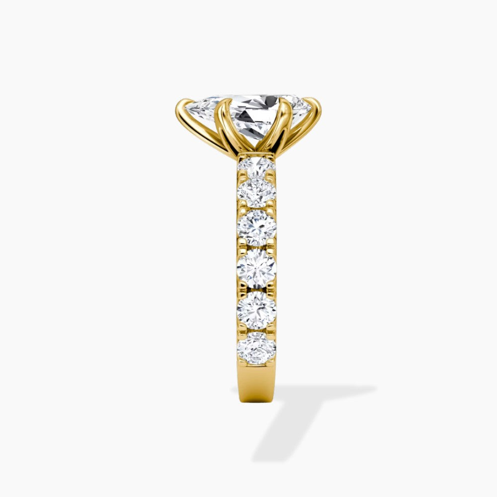 Pear Cut Shared-Prong Diamond Engagement Ring in Solid Gold⁠