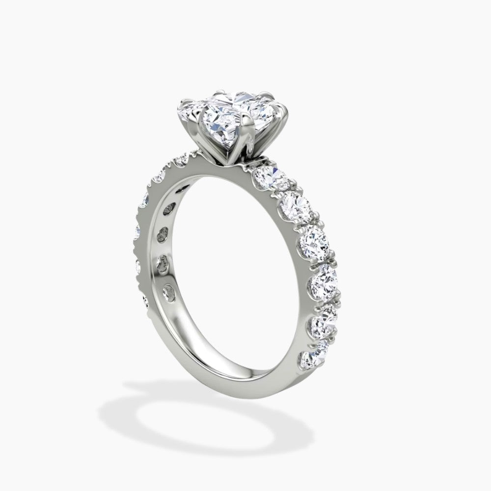 Radiant Cut Solitaire with Round Diamond Eternity Band Engagement Ring in Solid Gold⁠