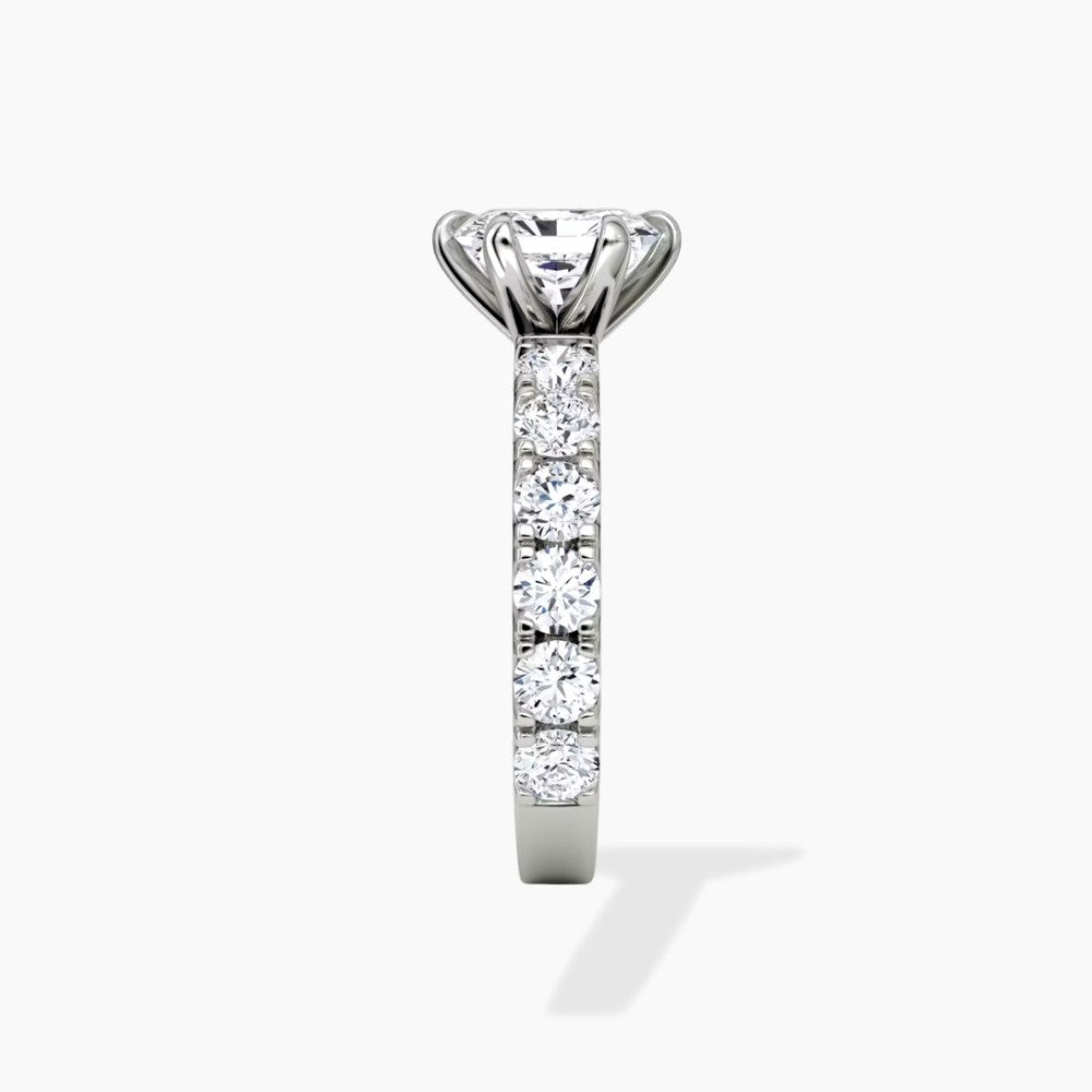 Radiant Cut Solitaire with Round Diamond Eternity Band Engagement Ring in Solid Gold⁠