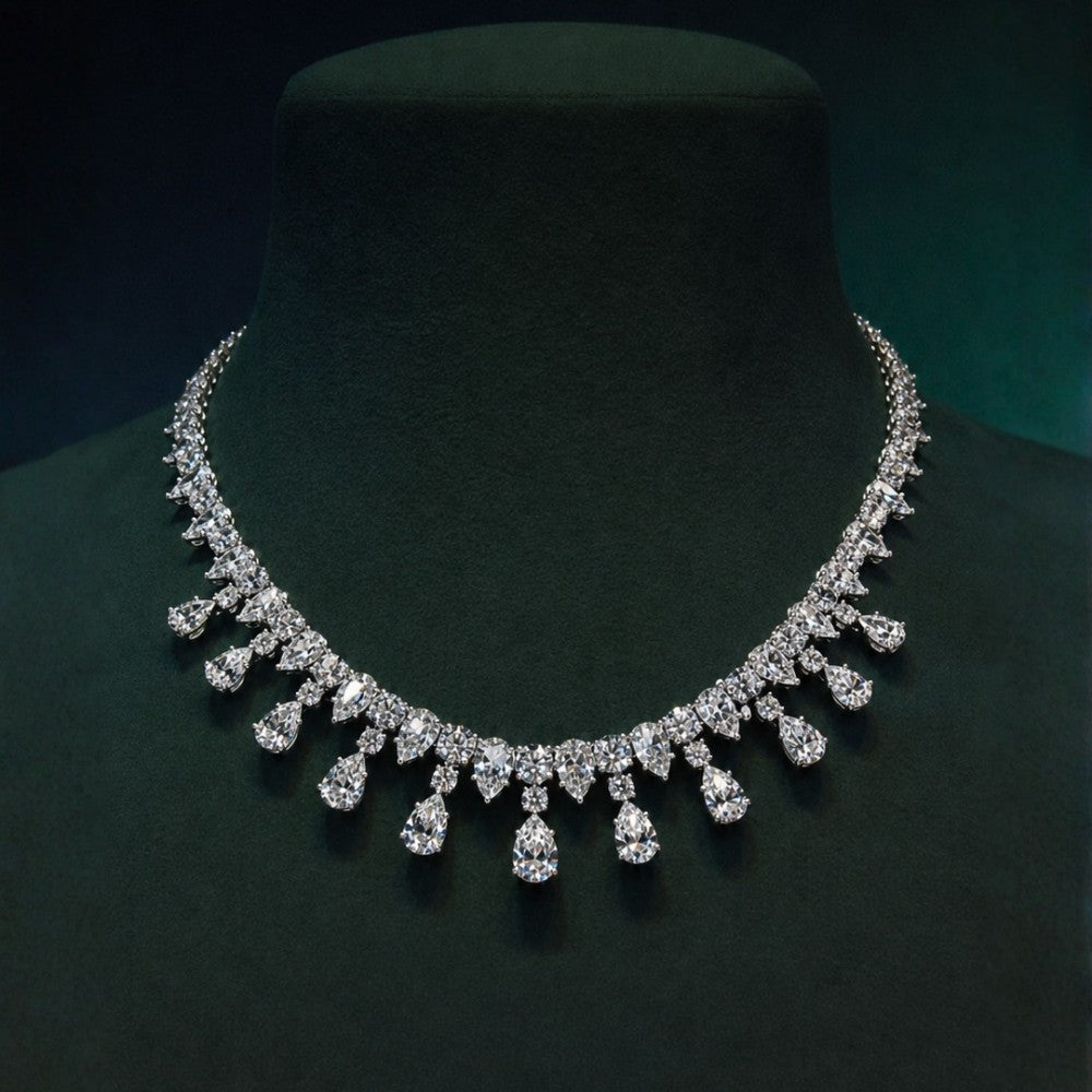 Vivienne Pear Cut Fringe Diamond Tennis Necklace⁠