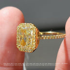 18K Solid Gold Fancy Yellow Radiant Halo Pavé Lab Diamond Ring